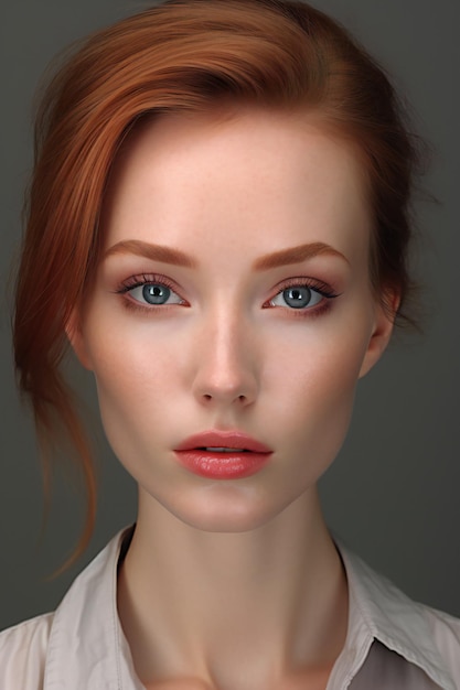 빨간 머리와 파란 눈을 가진 아름다운 젊은 여성의 초상화