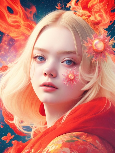 赤い髪の美しい若い女性のポートレート AI が生成したファンタジー画像