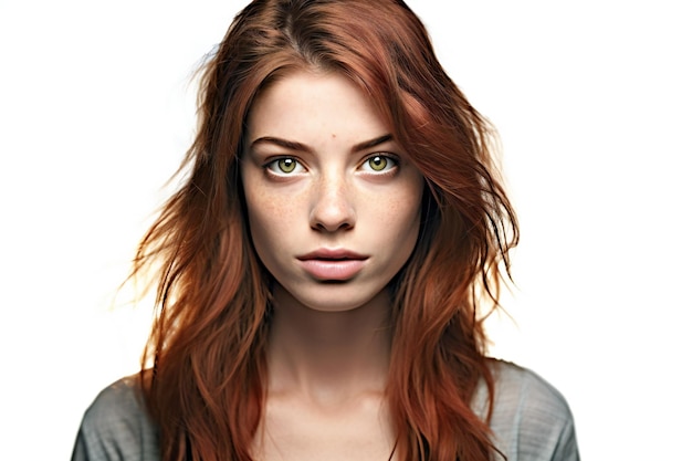 Portrait of a beautiful young woman with red hair and green eyes