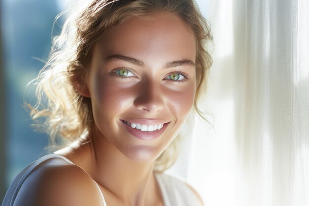 Portrait of a beautiful young woman with the sun on her face