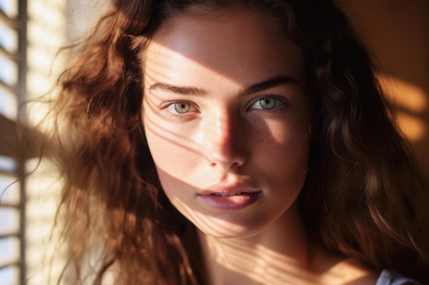 Portrait of a beautiful young woman with the sun on her face