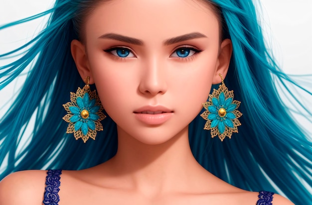 Portrait of a beautiful young woman with turquoise hair Generative AI