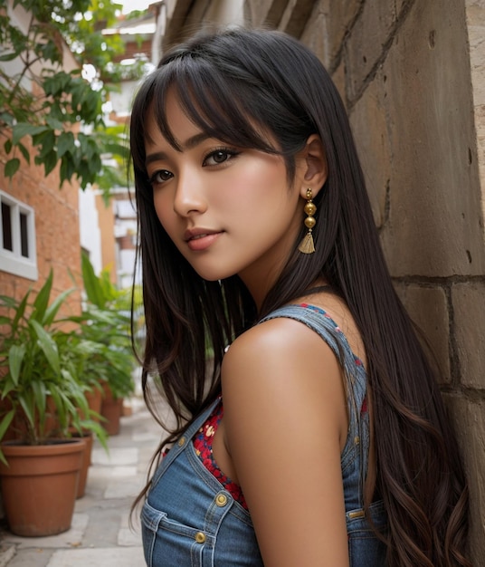 Портрет красивой азиатской девушки Фотография крупным планом Чистая кожа серьезное лицо