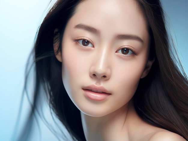 完璧な健康的な輝きのある肌の顔を持つ美しいアジアの女性のポートレート