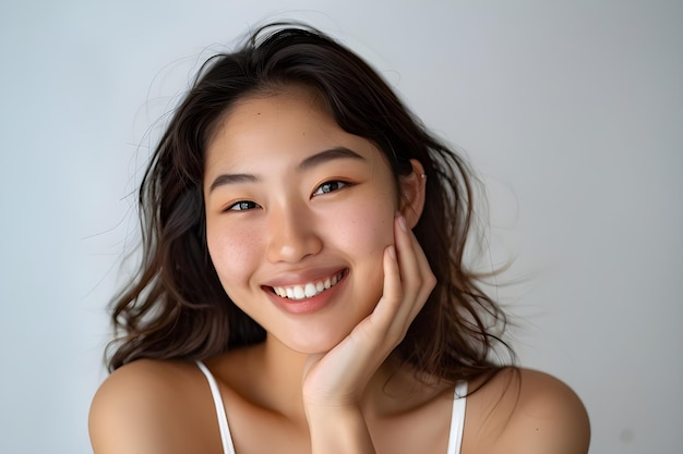 アジア人女性の美しさの肖像画 完璧な健康な輝きの肌 顔の美とスパコンセプト