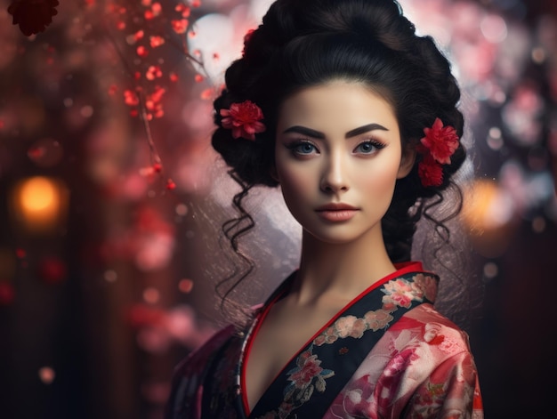 Foto ritratto della splendida geisha giapponese di bellezza