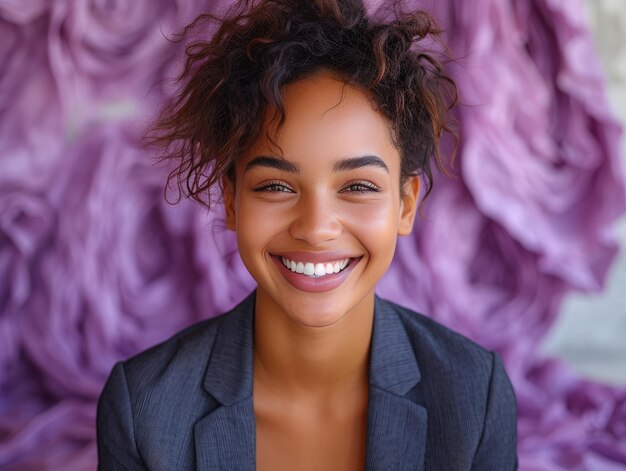 Photo portrait of beauty smiling afro businessman with suit in professional studio background