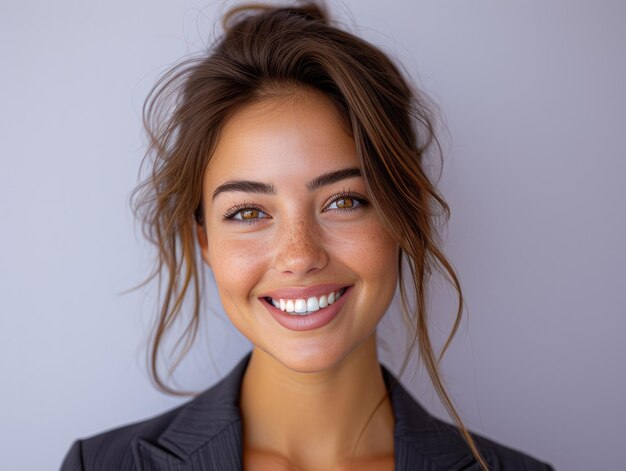 Photo portrait of beauty smiling caucasian businessman with suit in professional studio background