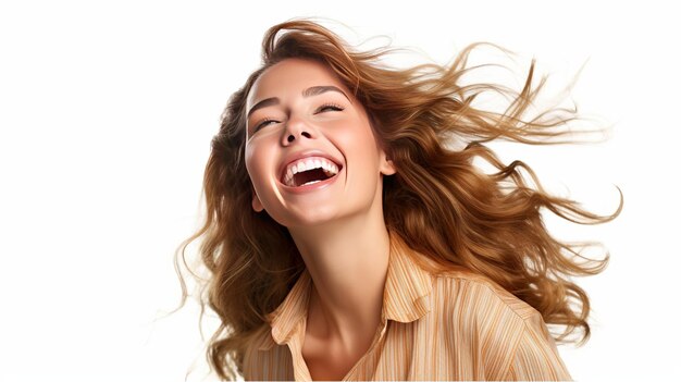 portrait of a beauty young woman smiling cheerful girl isolated on white background