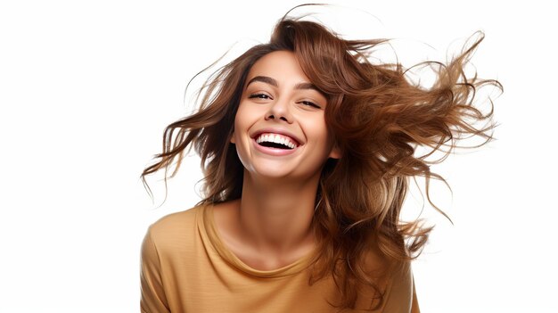 portrait of a beauty young woman smiling cheerful girl isolated on white background