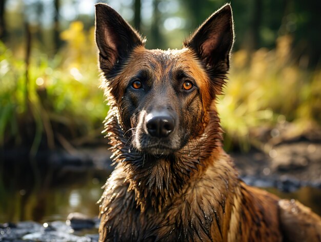 Portrait of belgian shepherd malinois detailed photo generative ai