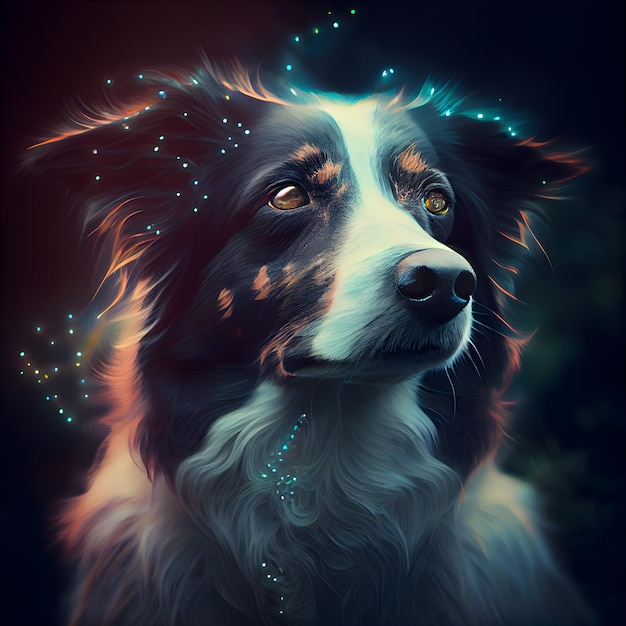 Portrait of a Bernese mountain dog on dark background Digital painting
