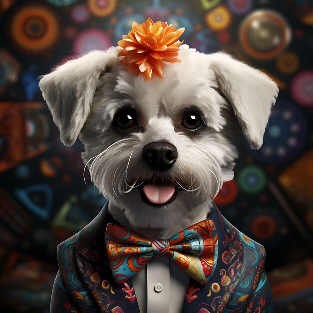 Portrait of Bichon Frise Dog Adorned With a Vibrant Day of the Dead Them Festive Mexico Traditional