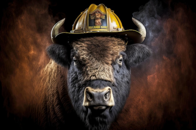 Portrait of bison as a firefighter generative ai