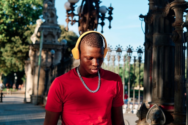 Portrait of a black boy in the city - concept portrait