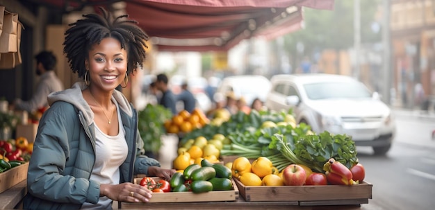 Photo portrait of a black female running a street vendor food