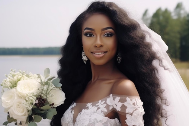 Photo portrait of a black girl bride