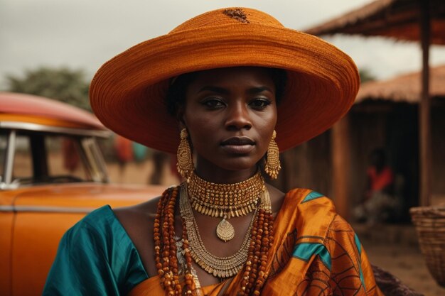 Portrait of a black girl in traditional african clothing