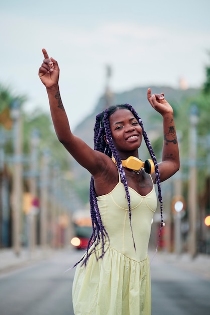 Portrait of a black girl walking in the city