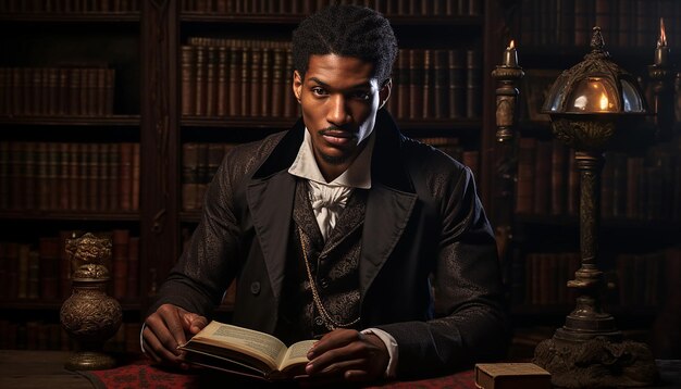 portrait of a Black historian holding an antique book their expression of black history month