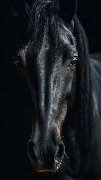 Portrait of a black horse on a black background