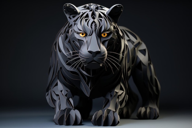 A portrait of a black jaguar in kirigami craft style