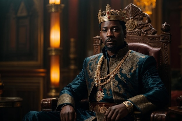 Photo portrait of a black king sitting on a throne power concept