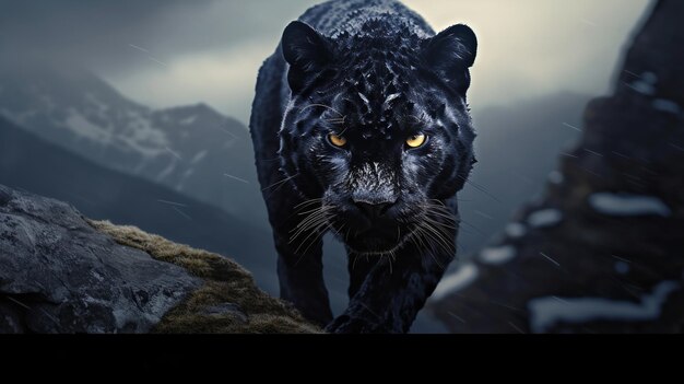 Photo portrait of a black leopard in the grass