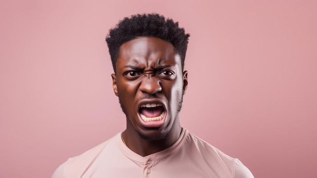 Portrait of a black male with angry expression against pastel background