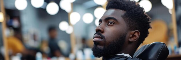 Portrait of a black man in a barbershop