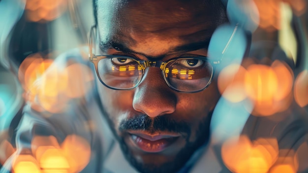 Photo portrait of a black man in eyeglasses against abstract background