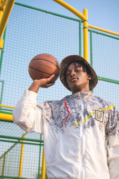 Portrait of the black man with the basketball