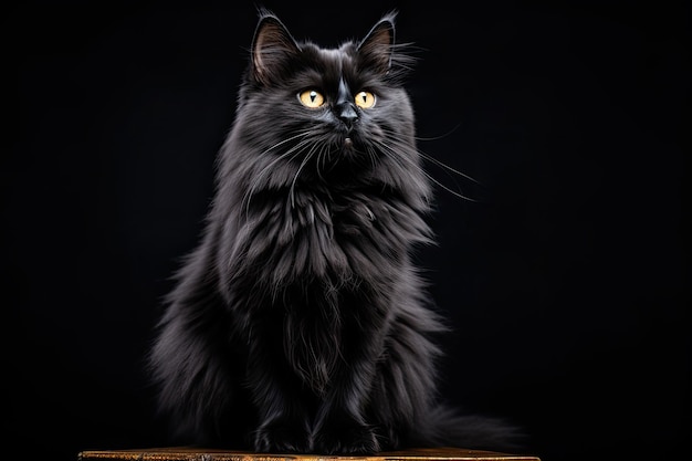 黒い背景の黒いペルシャの猫の肖像画Generative AI