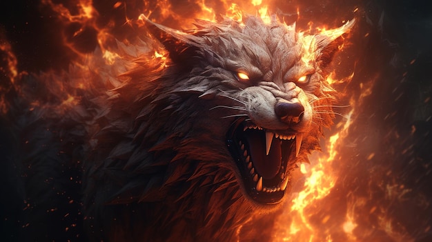 Premium AI Image | portrait of a black wolf in anger grin open mouth ...