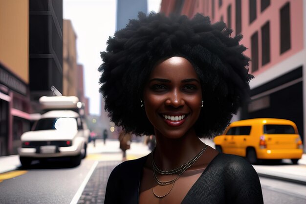 Portrait of a black woman on a city streetIllustration Generative AI