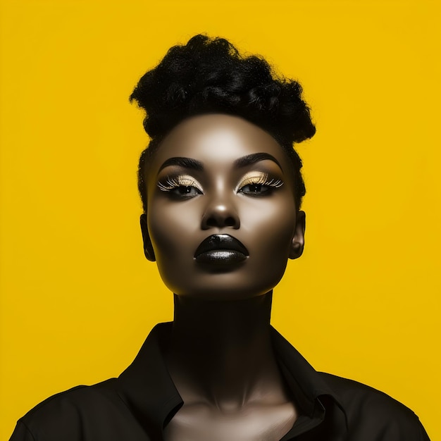 portrait of a black woman isolated yellow background
