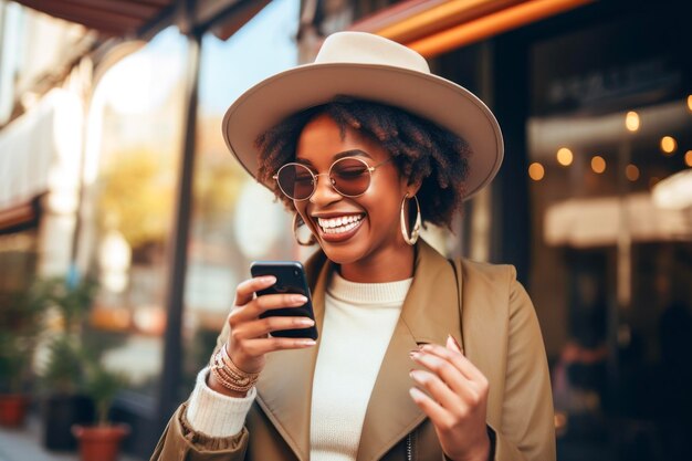 Portrait of a black woman in an outdoor cafe