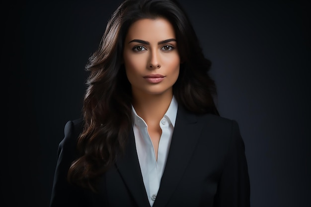 Portrait of a blackhaired business woman wearing a neat formal suit and shirt