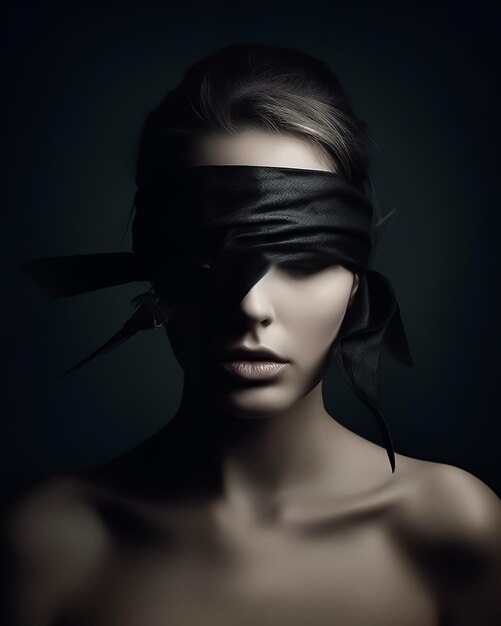 A portrait of blindfolded woman with birds fashion photography