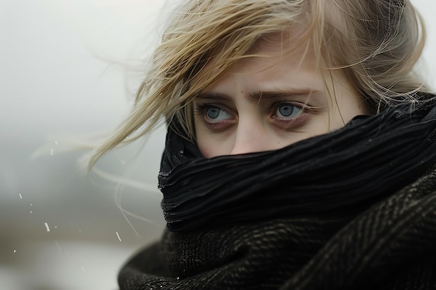 Portrait of blond female in a black clothes