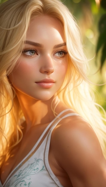 정글에 있는 금발 소녀의 초상화