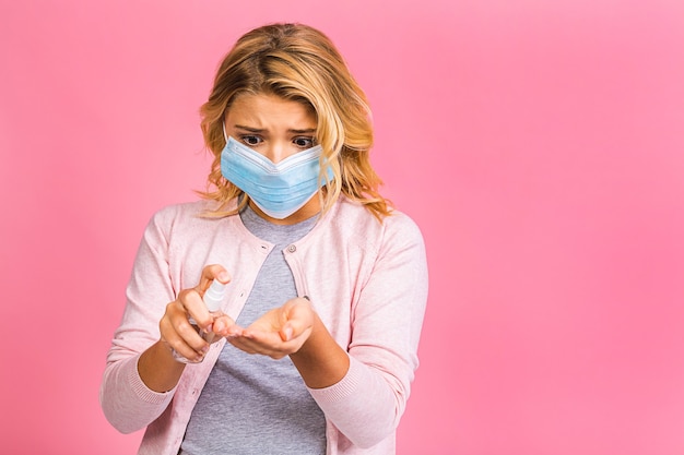 Portrait of a blonde woman wearing protective mask