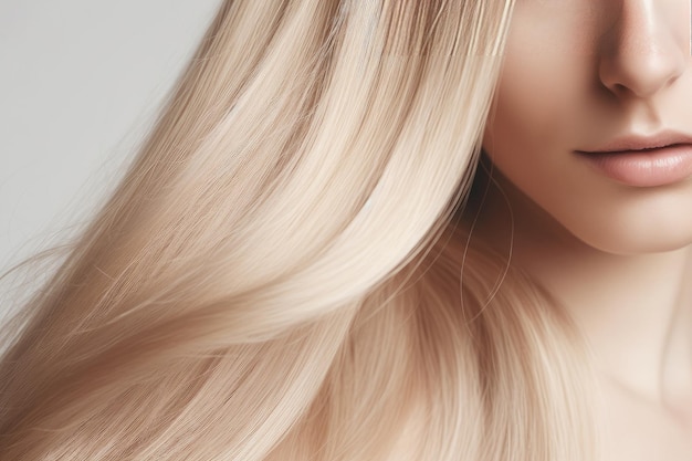 Портрет блондинки с роскошными ухоженными блестящими волосами
