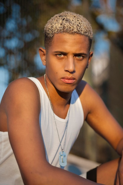 Portrait of a blue eyed african american man