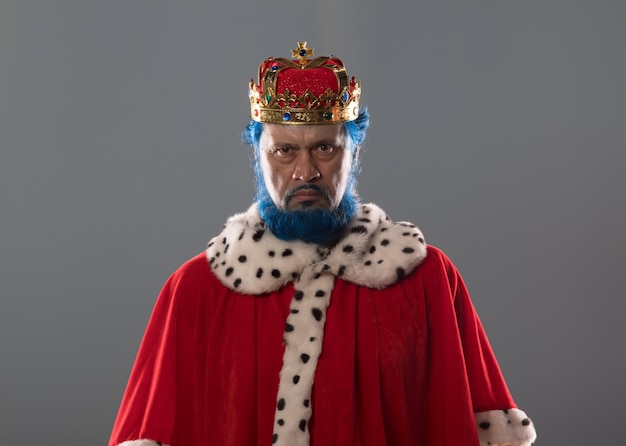 portrait of a blue king with a blue beard