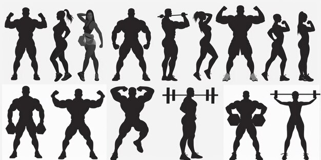 Photo portrait of bodybuilder fitness and gym equipment ai icon