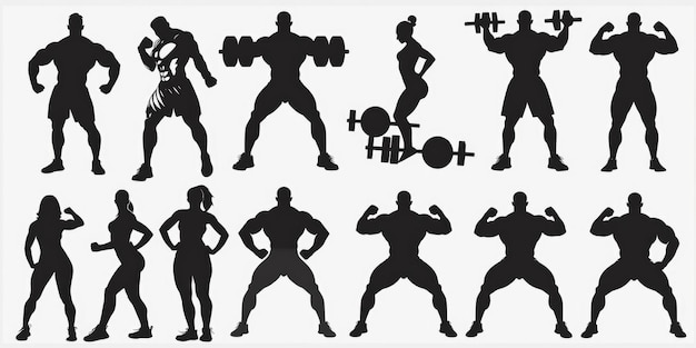 Photo portrait of bodybuilder fitness and gym equipment ai icon