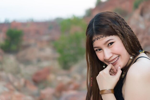 Portrait of bohemian woman on sunsetLifestyle of modern thailand girl