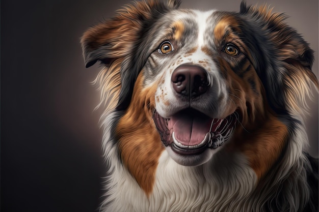 Portrait of a border collie breed dog on a black background Ai generative