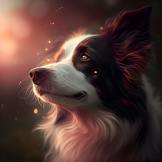夕日の光の中でボーダーコリー犬の肖像画